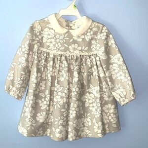 Mayoral gray white long sleeve dress white flowers peter pan collar 12 mo